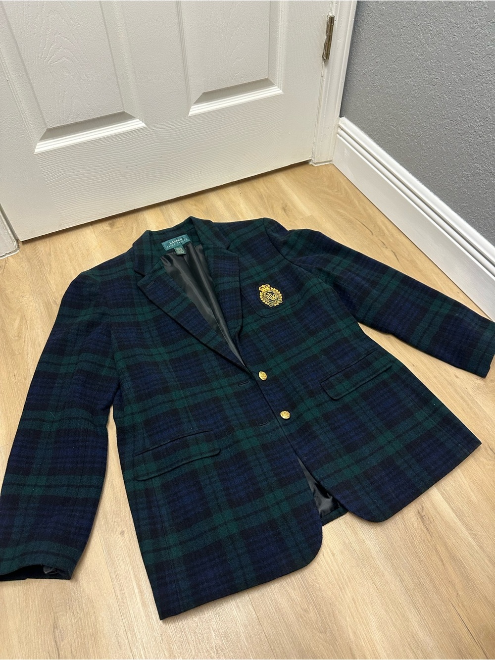 Ralph Lauren Women's Blazer Wool Cashmere Plaid w/ Crest Gold Buttons READ - Picture 12 of 15